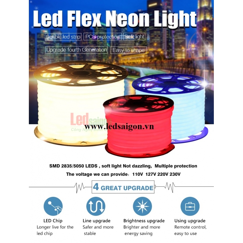 Led Dây Neon Flex 12V  5M Trắng
